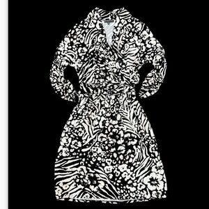 Adrianna Papell Double Wrap Dress - Black/Ivory Silk Jersey Animal/Abstract Prin